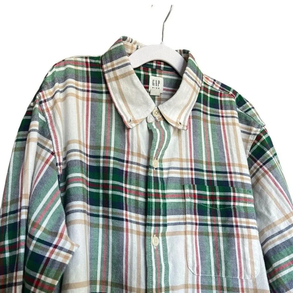 Youth Boys Gap Kids Holiday Christmas Plaid Flannel Button Down Shirt  XXL Husky